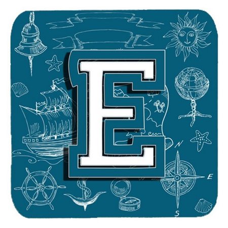 CAROLINES TREASURES Letter E Sea Doodles Initial Alphabet Foam Coasters- Set of 4 CJ2014-EFC